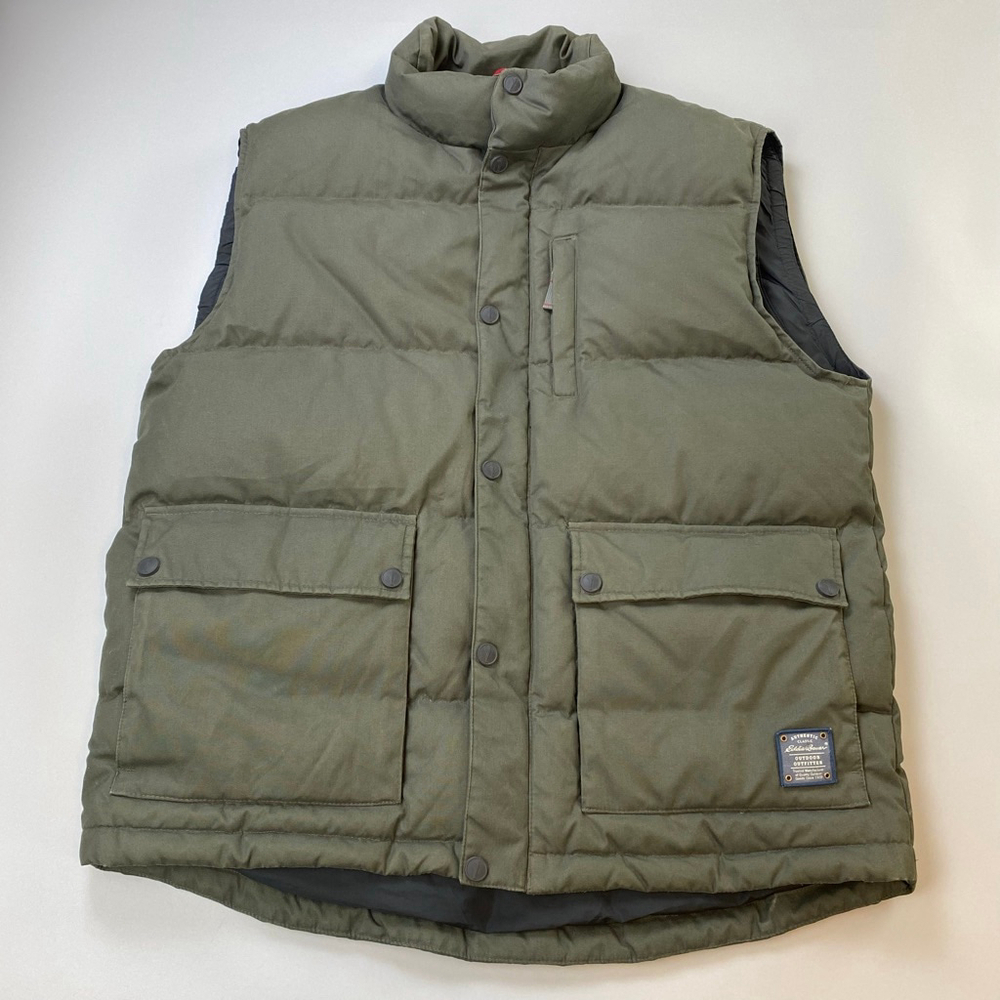Eddie Bauer Vest Mens Large TALL Green Puffer Down Gorpcore Utility Heritage